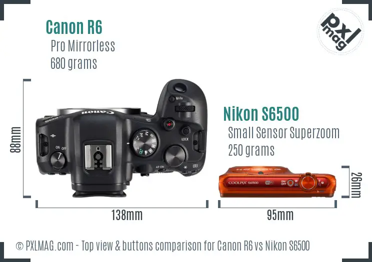 Canon R6 vs Nikon S6500 top view buttons comparison