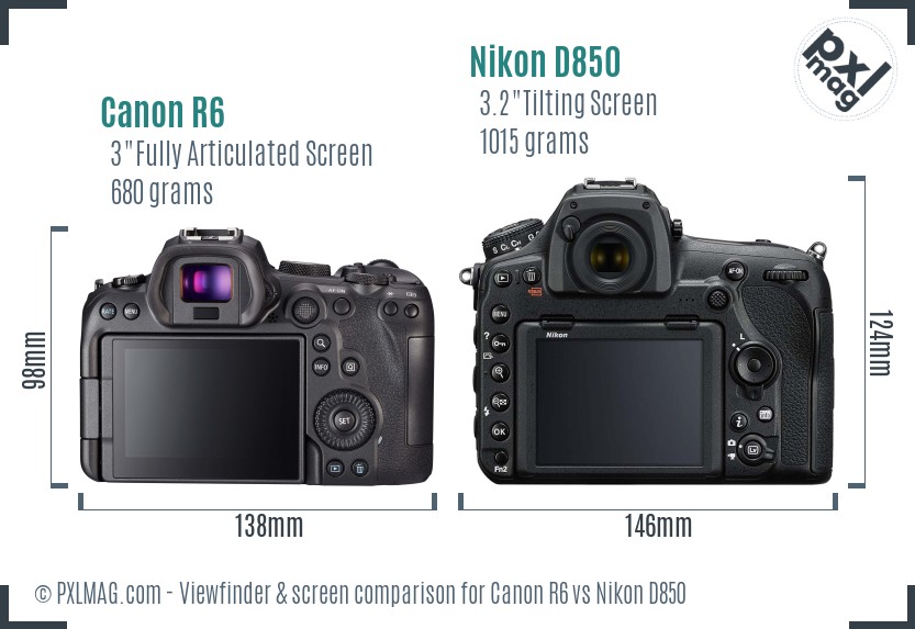 Canon R6 vs Nikon D850 Screen and Viewfinder comparison