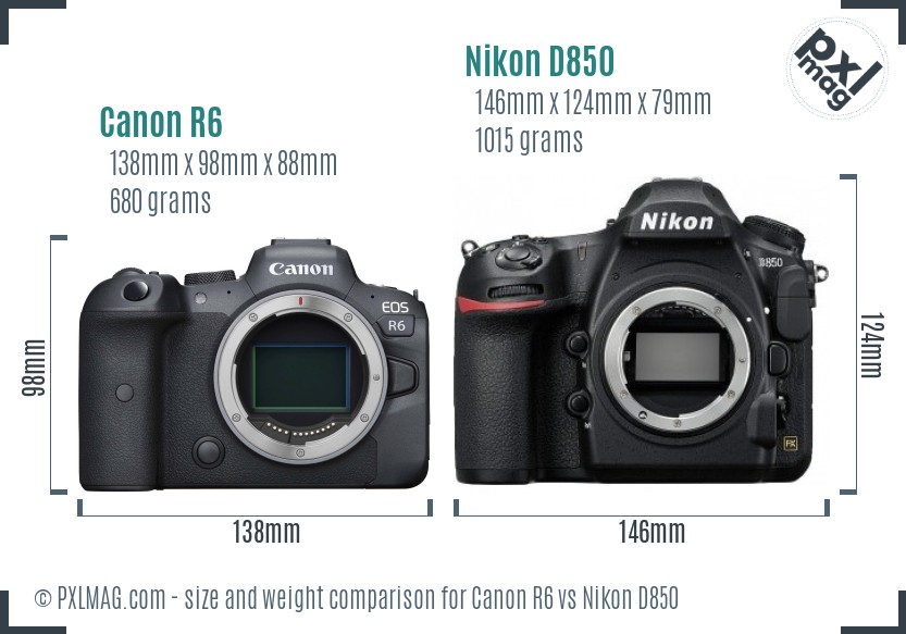 Canon R6 vs Nikon D850 size comparison
