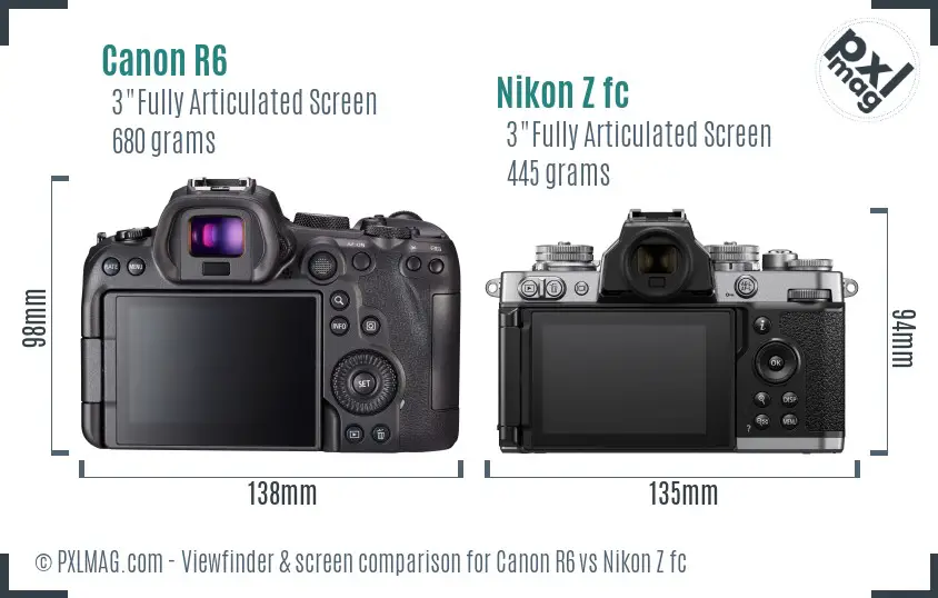 Canon R6 vs Nikon Z fc Screen and Viewfinder comparison