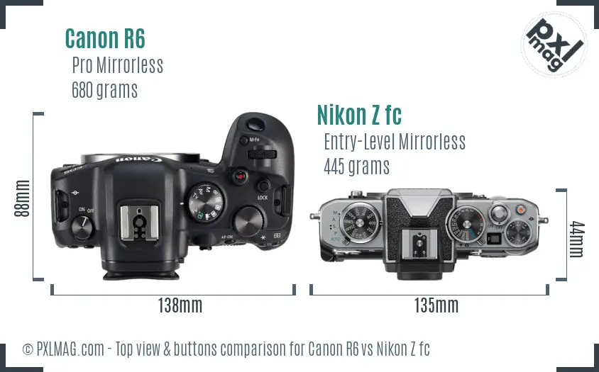 Canon R6 vs Nikon Z fc top view buttons comparison