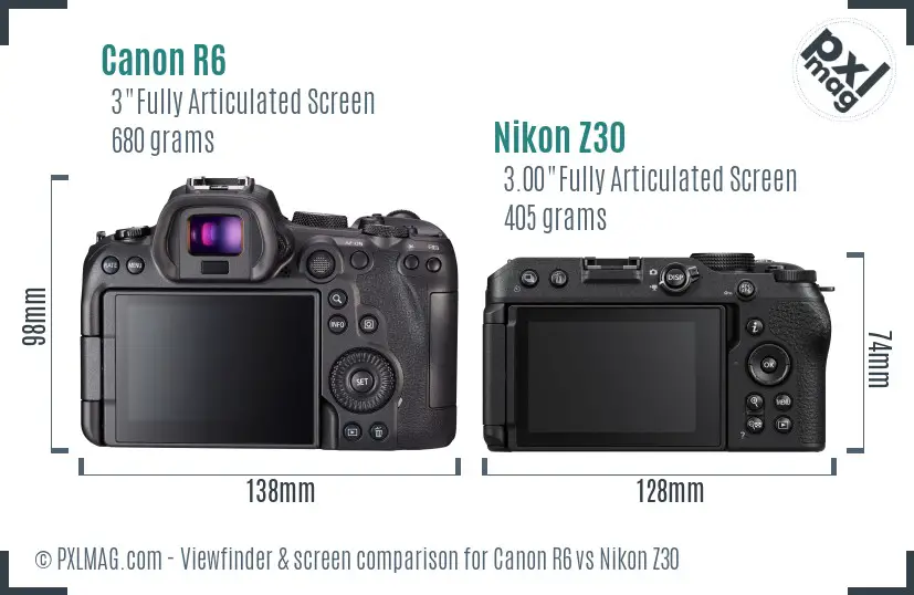 Canon R6 vs Nikon Z30 Screen and Viewfinder comparison Canon R6 vs Nikon Z30 Screen and Viewfinder comparison
