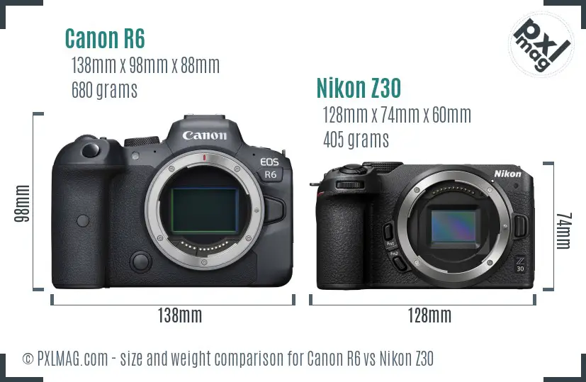 Canon R6 vs Nikon Z30 size comparison Canon R6 vs Nikon Z30 size comparison