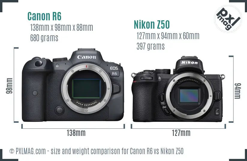 Canon R6 vs Nikon Z50 size comparison Canon R6 vs Nikon Z50 size comparison