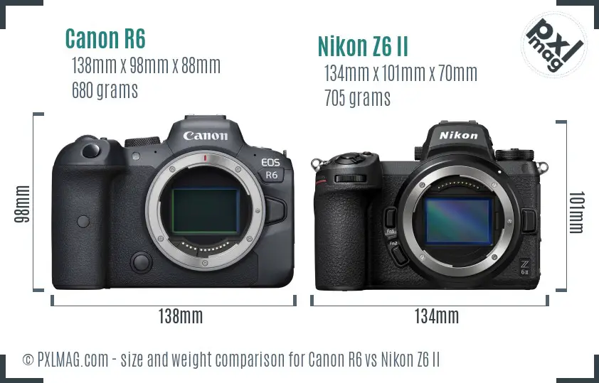 Canon R6 vs Nikon Z6 II size comparison