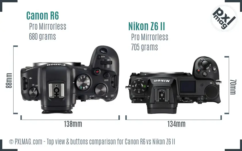 Canon R6 vs Nikon Z6 II top view buttons comparison