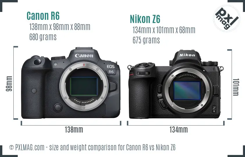 Canon R6 vs Nikon Z6 size comparison