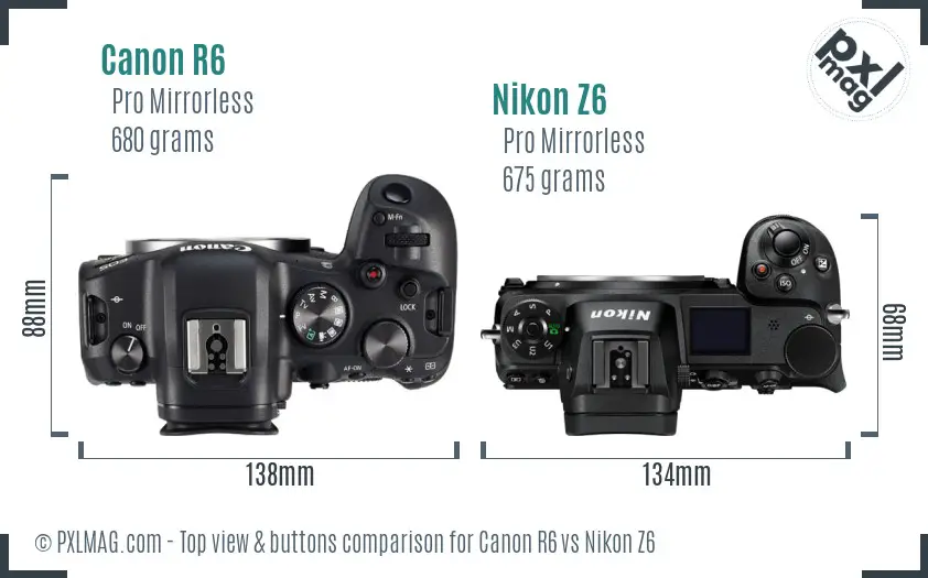 Canon R6 vs Nikon Z6 top view buttons comparison