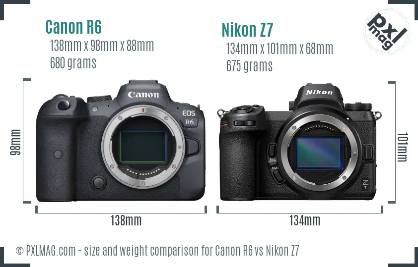 Canon R6 vs Nikon Z7 size comparison Canon R6 vs Nikon Z7 size comparison
