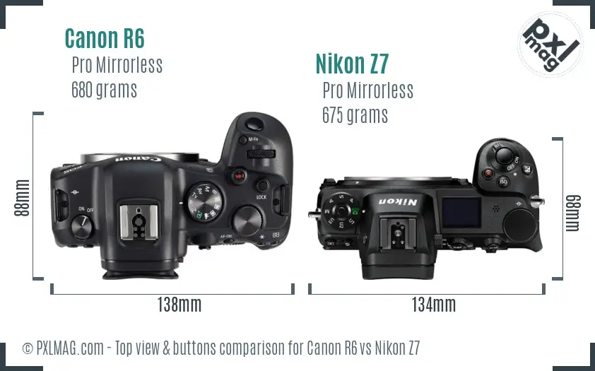 Canon R6 vs Nikon Z7 top view buttons comparison Canon R6 vs Nikon Z7 top view buttons comparison