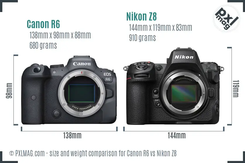 Canon R6 vs Nikon Z8 size comparison