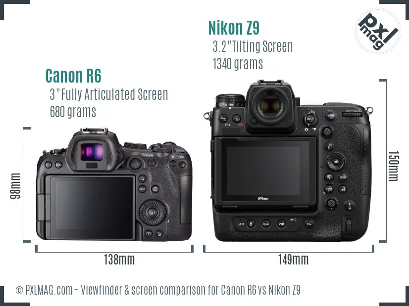 Canon R6 vs Nikon Z9 Screen and Viewfinder comparison