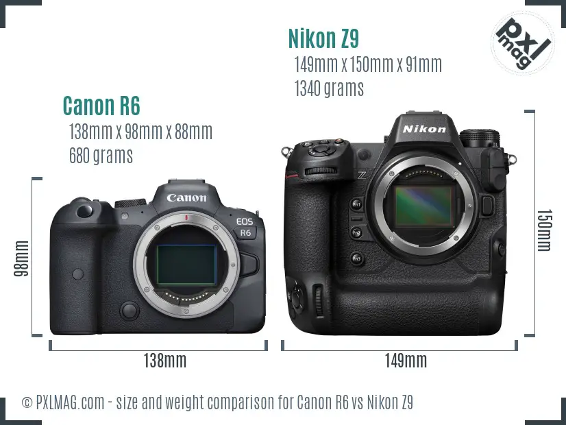 Canon R6 vs Nikon Z9 size comparison