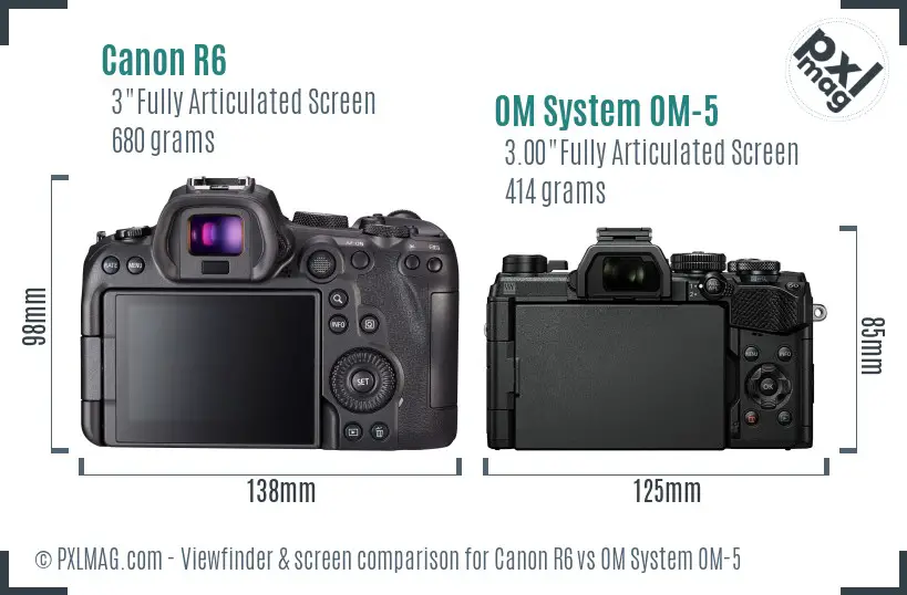 Canon R6 vs OM System OM-5 Screen and Viewfinder comparison
