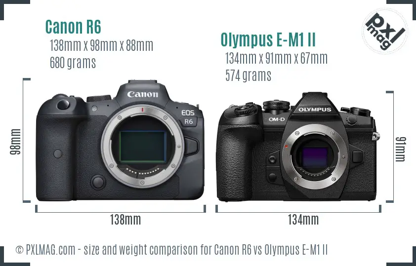 Canon R6 vs Olympus E-M1 II size comparison