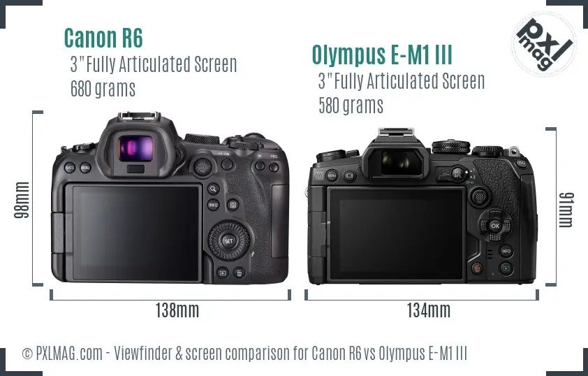 Canon R6 vs Olympus E-M1 III Screen and Viewfinder comparison