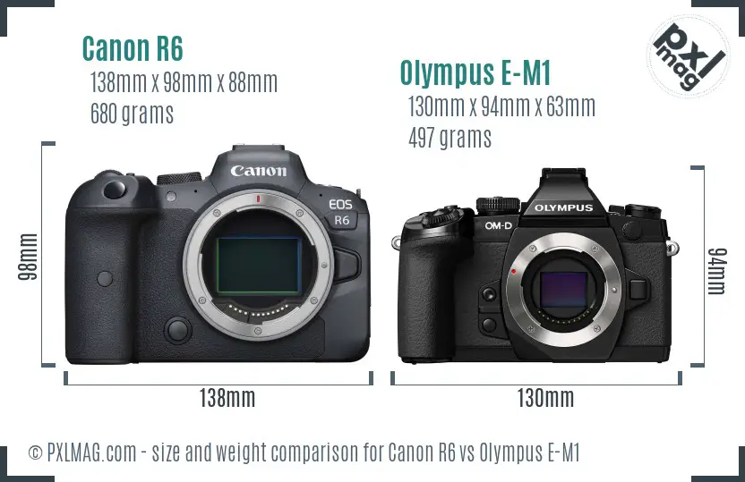 Canon R6 vs Olympus E-M1 size comparison Canon R6 vs Olympus E-M1 size comparison