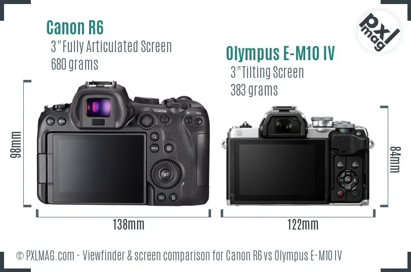 Canon R6 vs Olympus E-M10 IV Screen and Viewfinder comparison