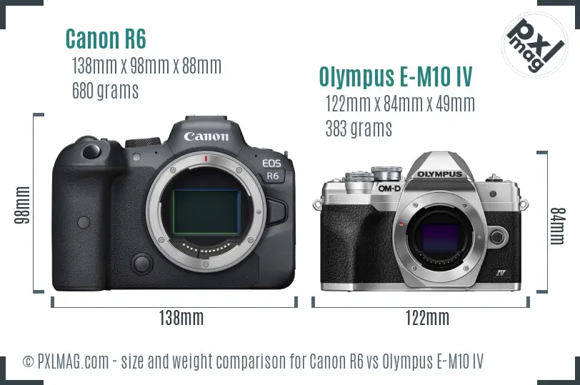 Canon R6 vs Olympus E-M10 IV size comparison