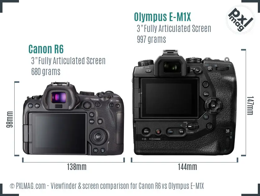 Canon R6 vs Olympus E-M1X Screen and Viewfinder comparison
