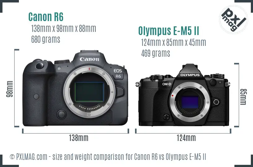 Canon R6 vs Olympus E-M5 II size comparison Canon R6 vs Olympus E-M5 II size comparison