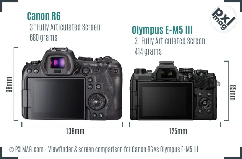 Canon R6 vs Olympus E-M5 III Screen and Viewfinder comparison