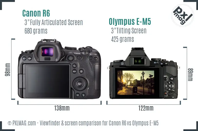 Canon R6 vs Olympus E-M5 Screen and Viewfinder comparison
