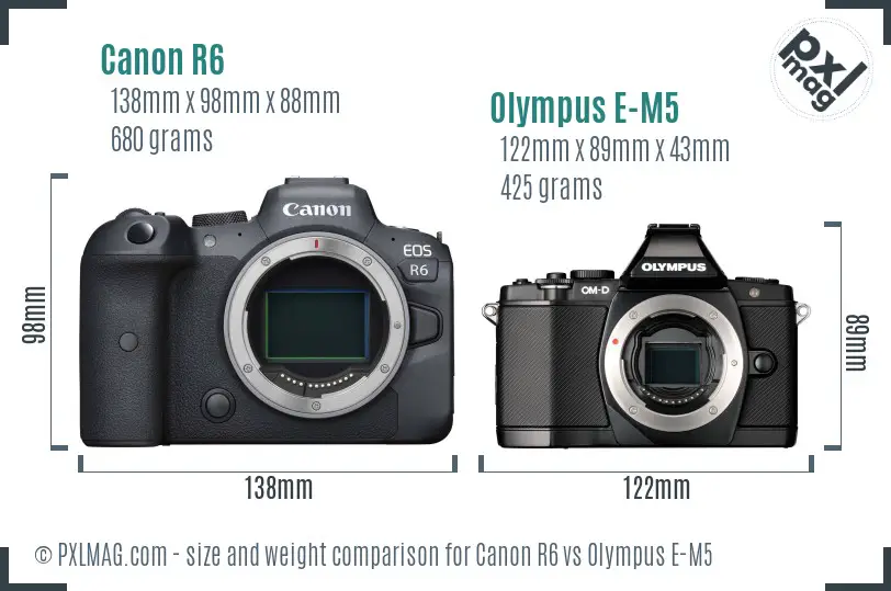 Canon R6 vs Olympus E-M5 size comparison