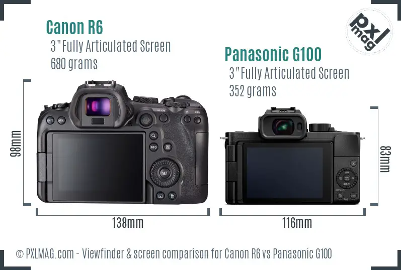 Canon R6 vs Panasonic G100 Screen and Viewfinder comparison