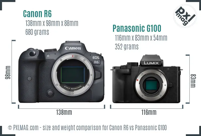 Canon R6 vs Panasonic G100 size comparison