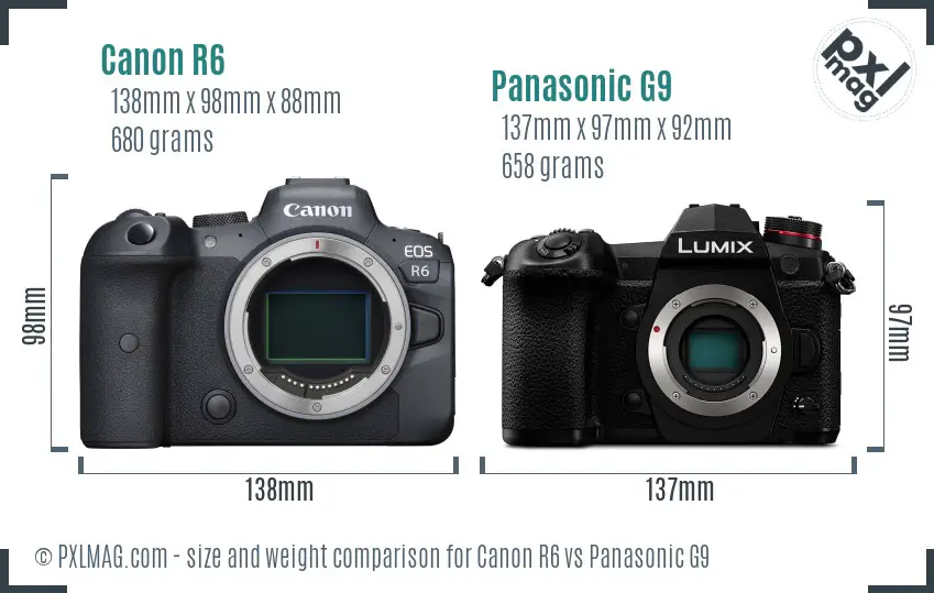 Canon R6 vs Panasonic G9 size comparison