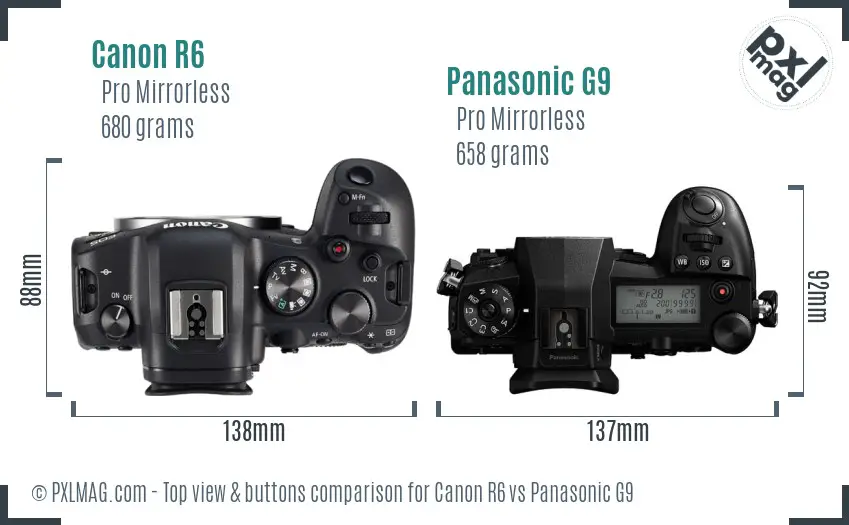 Canon R6 vs Panasonic G9 top view buttons comparison