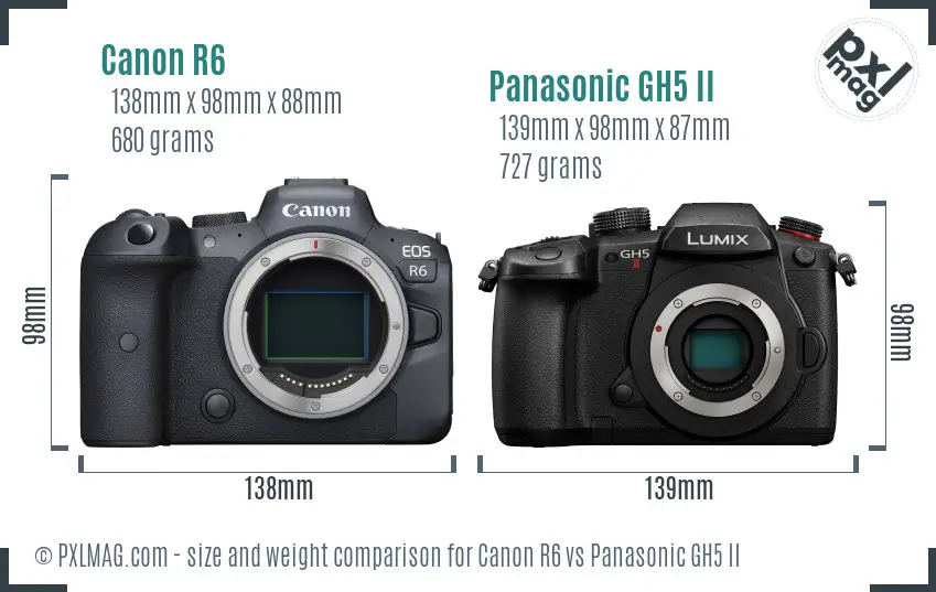 Canon R6 vs Panasonic GH5 II size comparison