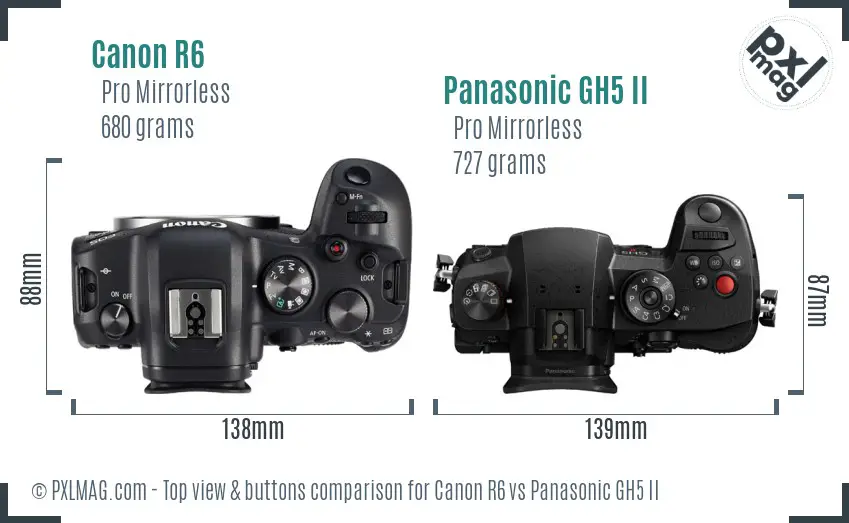 Canon R6 vs Panasonic GH5 II top view buttons comparison