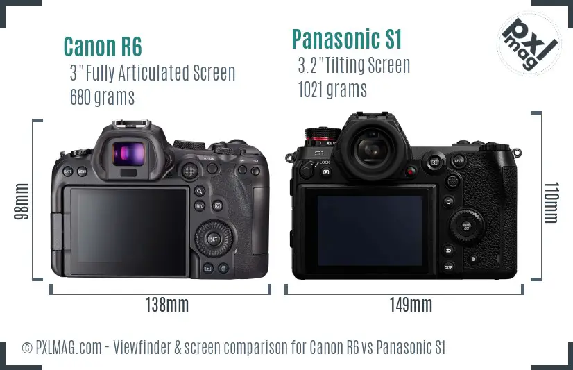 Canon R6 vs Panasonic S1 Screen and Viewfinder comparison
