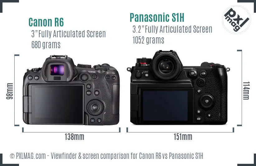 Canon R6 vs Panasonic S1H Screen and Viewfinder comparison