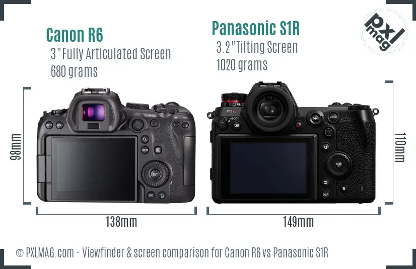 Canon R6 vs Panasonic S1R Screen and Viewfinder comparison