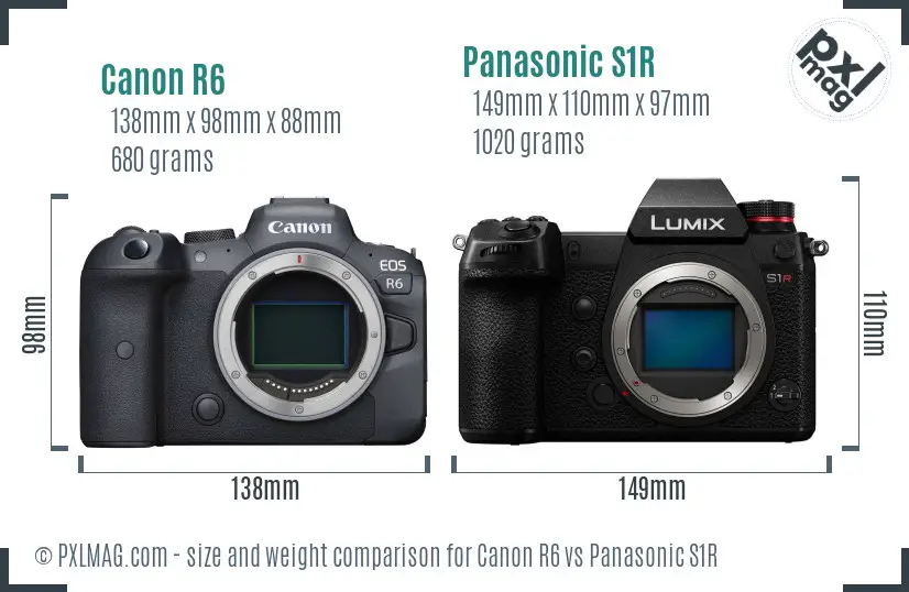 Canon R6 vs Panasonic S1R size comparison