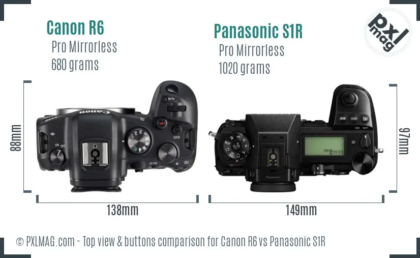 Canon R6 vs Panasonic S1R top view buttons comparison