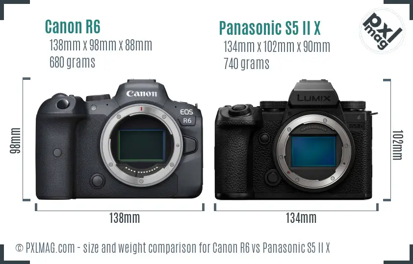 Canon R6 vs Panasonic S5 II X size comparison