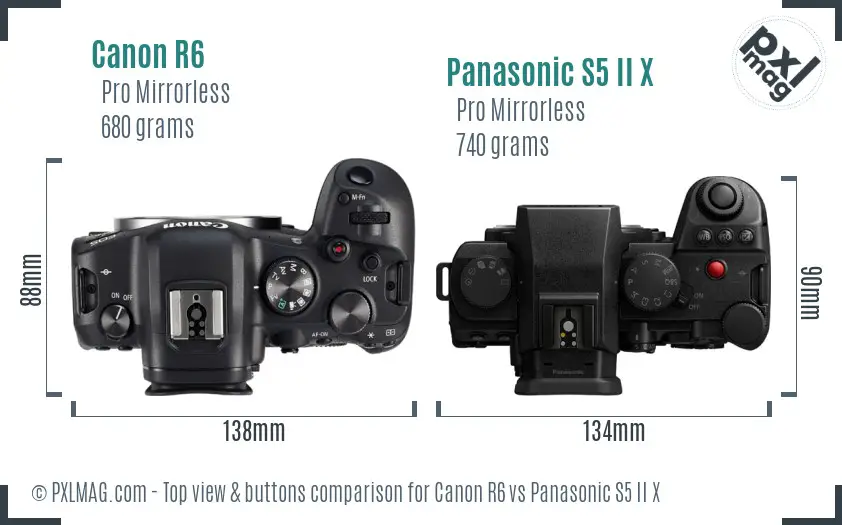 Canon R6 vs Panasonic S5 II X top view buttons comparison