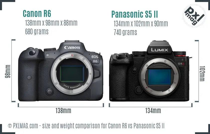 Canon R6 vs Panasonic S5 II size comparison