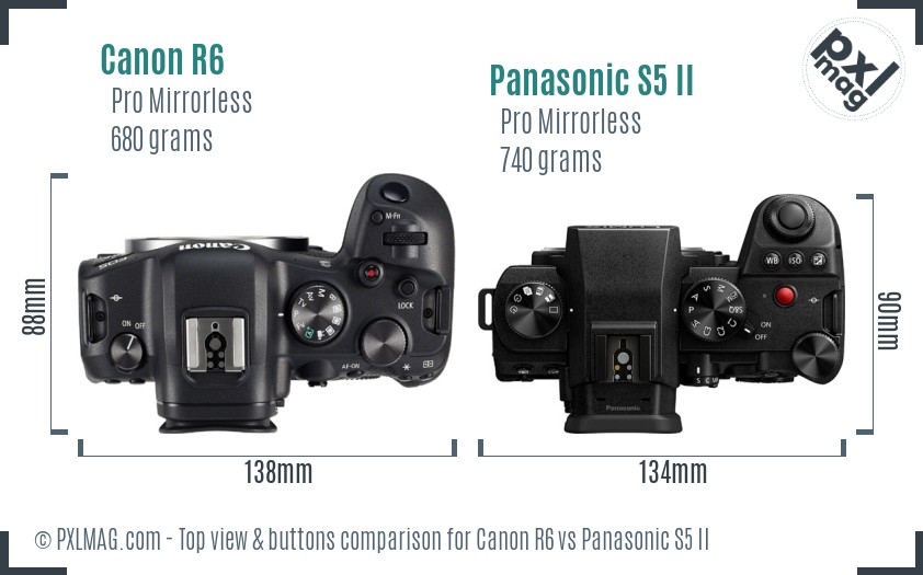 Canon R6 vs Panasonic S5 II top view buttons comparison