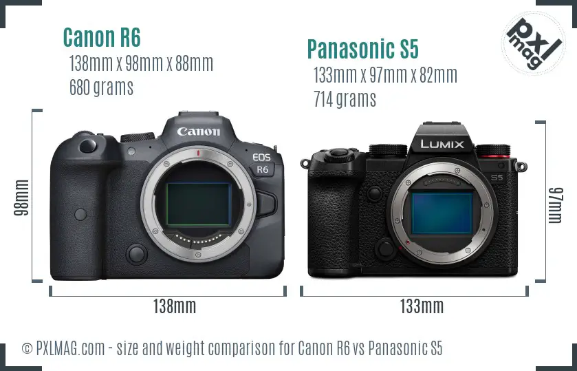 Canon R6 vs Panasonic S5 size comparison