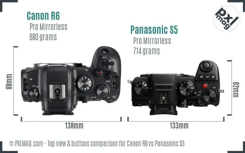 Canon R6 vs Panasonic S5 top view buttons comparison