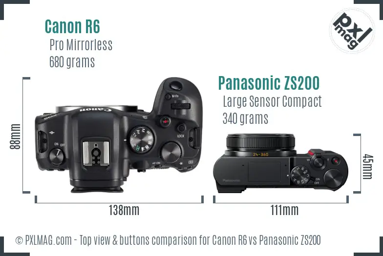 Canon R6 vs Panasonic ZS200 top view buttons comparison