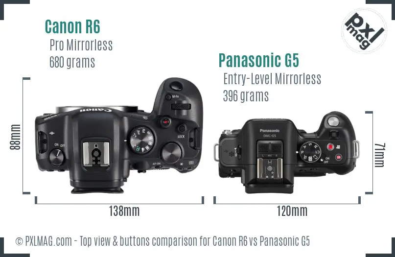Canon R6 vs Panasonic G5 top view buttons comparison