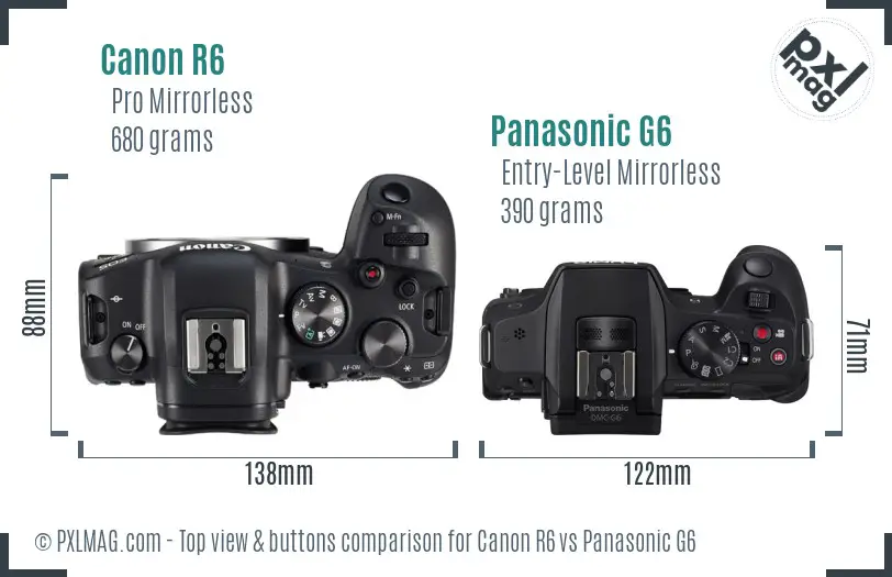 Canon R6 vs Panasonic G6 top view buttons comparison