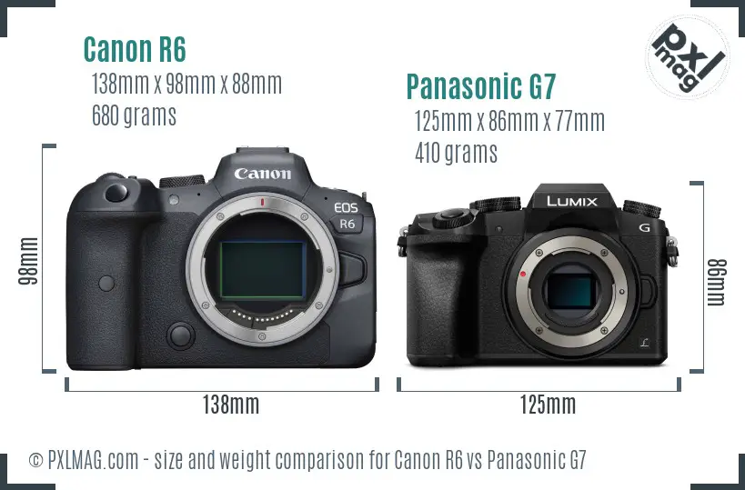 Canon R6 vs Panasonic G7 size comparison