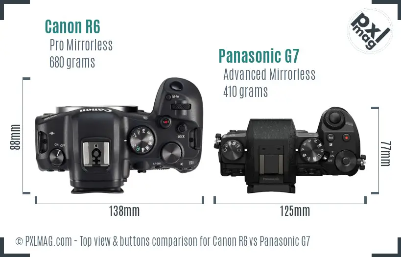 Canon R6 vs Panasonic G7 top view buttons comparison